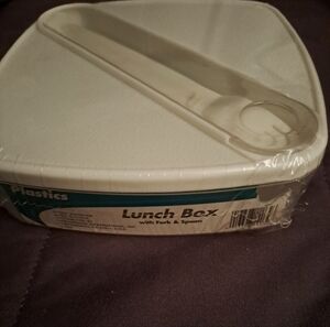 NEW SEALED white Lunch Box with Fork and Spoon enclosed